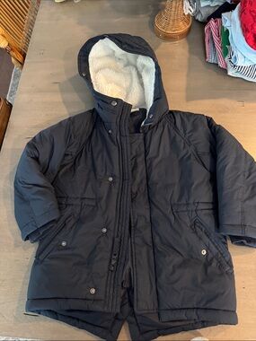 J. Crew Factory Navy Hooded Puffer Coat with Sherpa Lining